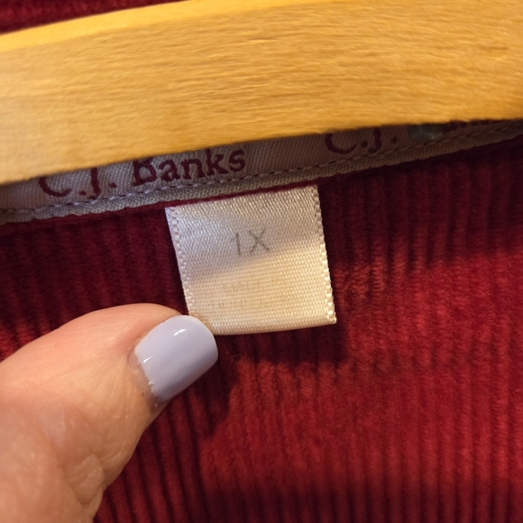 C.J. Banks Red Corduroy Button-Up Tunic Jacket 1X Pockets 100% Cotton - Picture 2 of 14